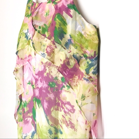 BCBGMaxAzria Swing Dress Womens Small Floral Pastel Ruffle Layers Straps - Picture 9 of 9
